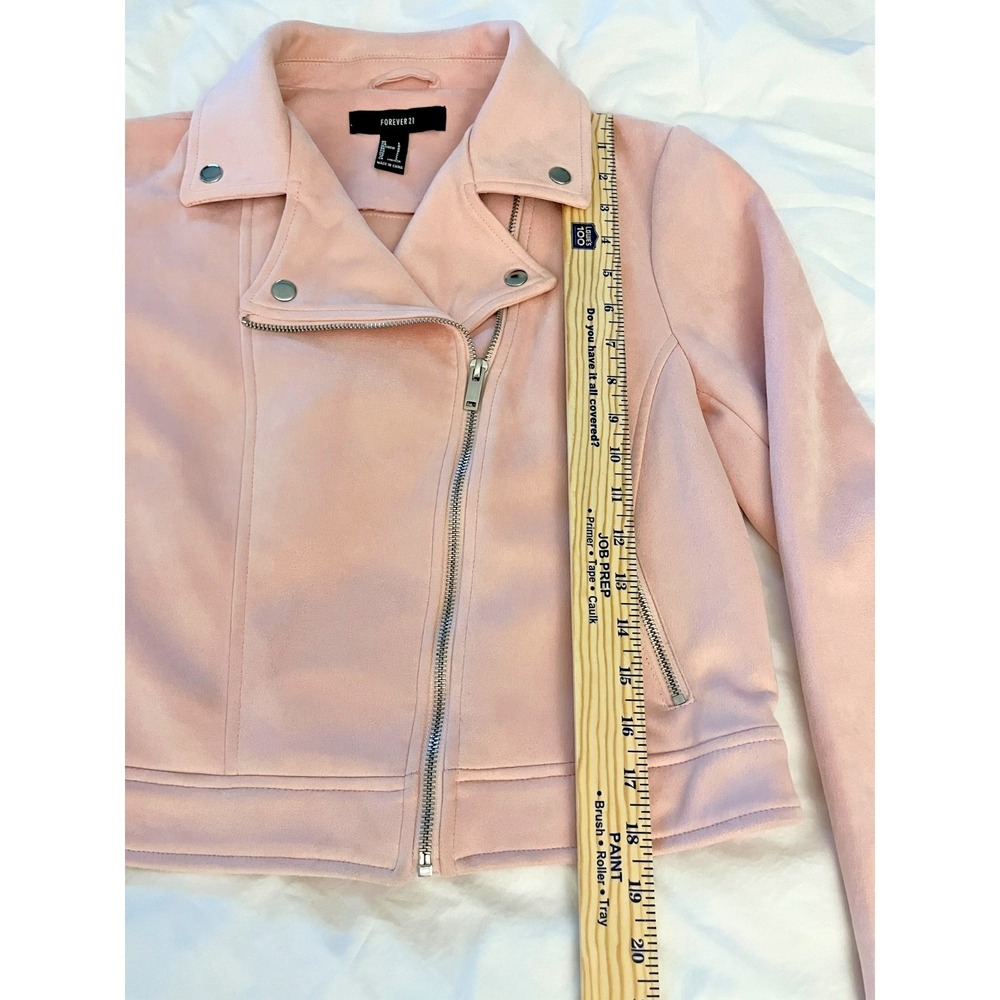 Faux Suede Pink Moto Jacket L Coquette Soft Pastel Biker Style Zip Pockets - Picture 3 of 8